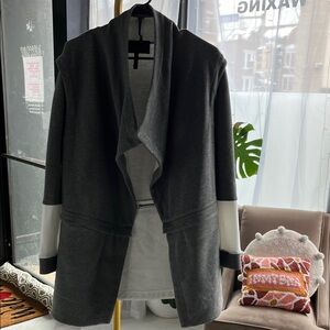 BCBGMaxAzria Gray and White Longline Open Cardigan